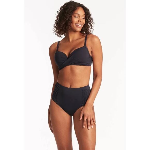 Sea Level Essentials Gathered Side High Waist Pant Night Sky Navy Blue Size 14 - Picture 2 of 8